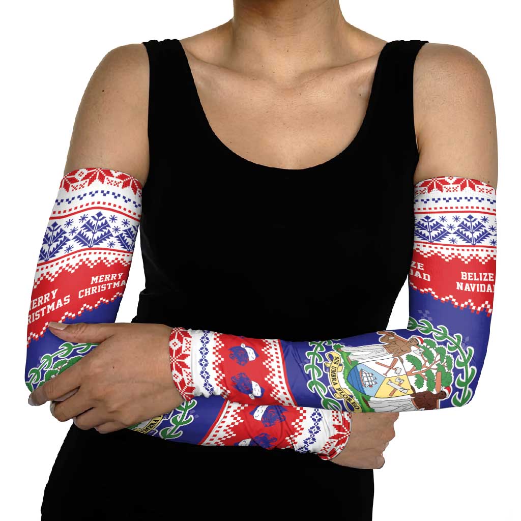 Belize Christmas Arm Sleeves Coat Of Arms Merry Xmas - Wonder Print Shop
