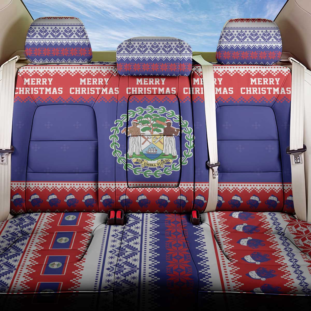 Belize Christmas Back Car Seat Cover Coat Of Arms Merry Xmas - Wonder Print Shop