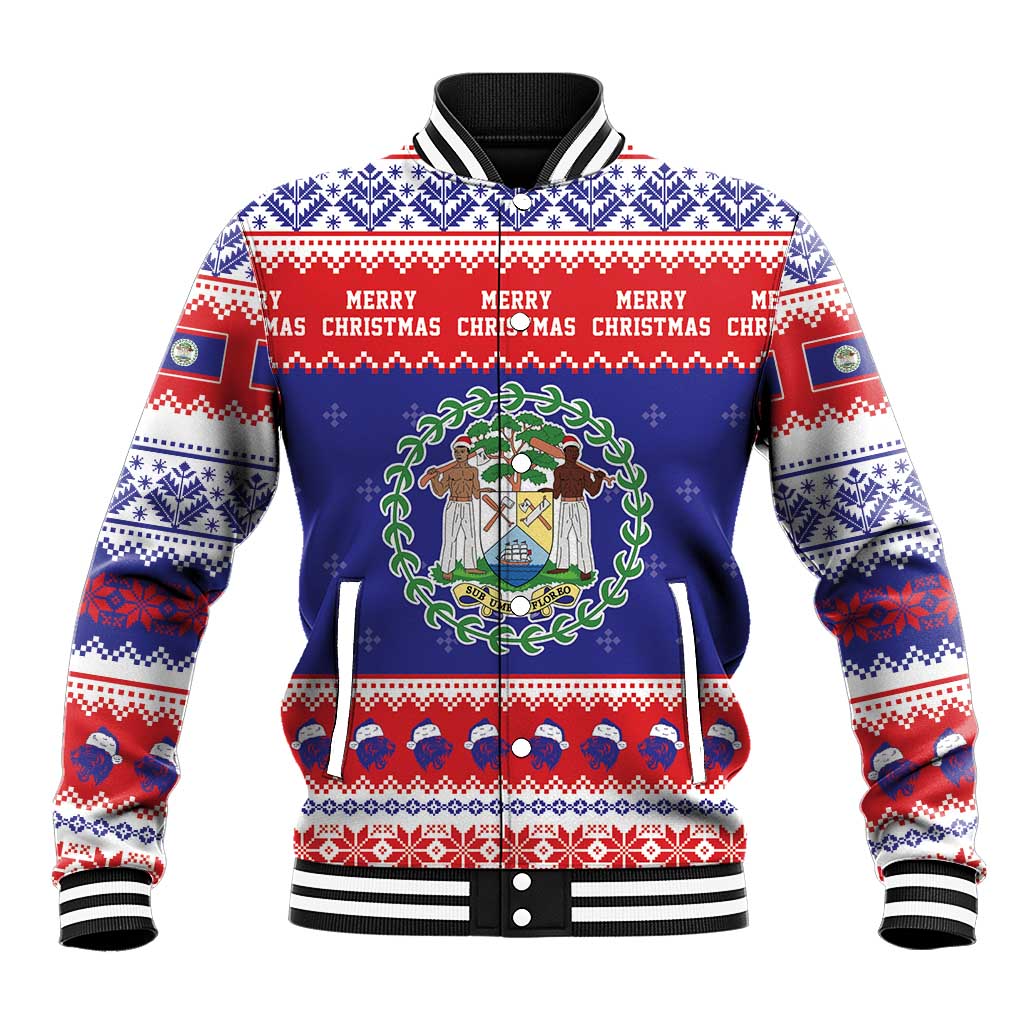 Belize Christmas Baseball Jacket Coat Of Arms Merry Xmas - Wonder Print Shop