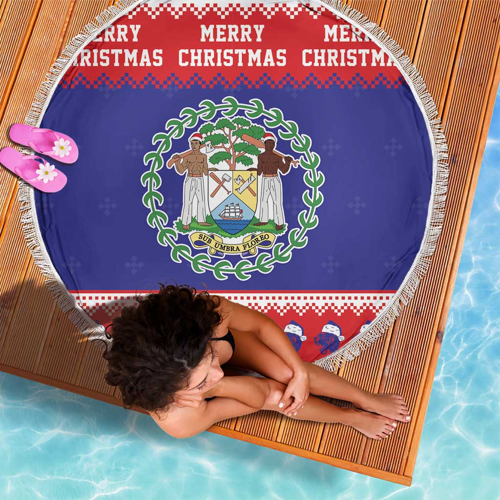 Belize Christmas Beach Blanket Coat Of Arms Merry Xmas - Wonder Print Shop