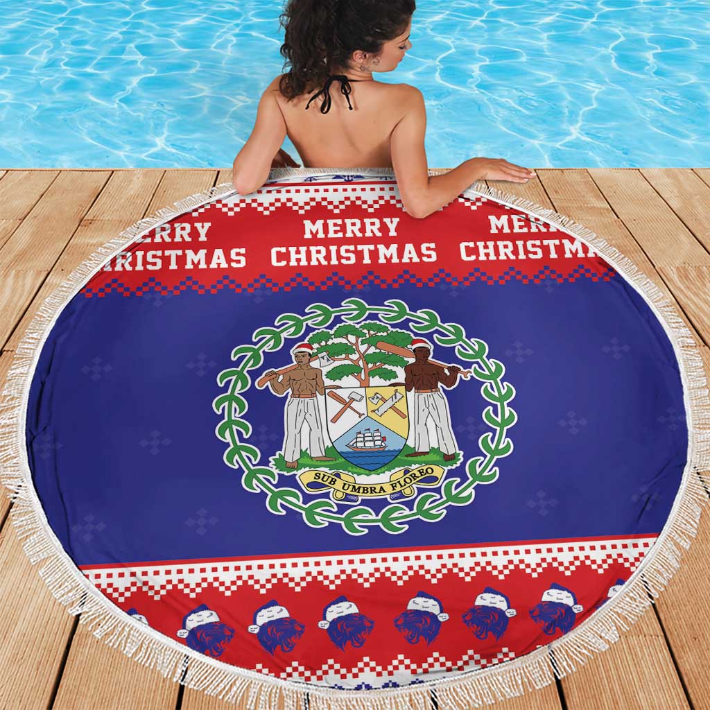 Belize Christmas Beach Blanket Coat Of Arms Merry Xmas - Wonder Print Shop
