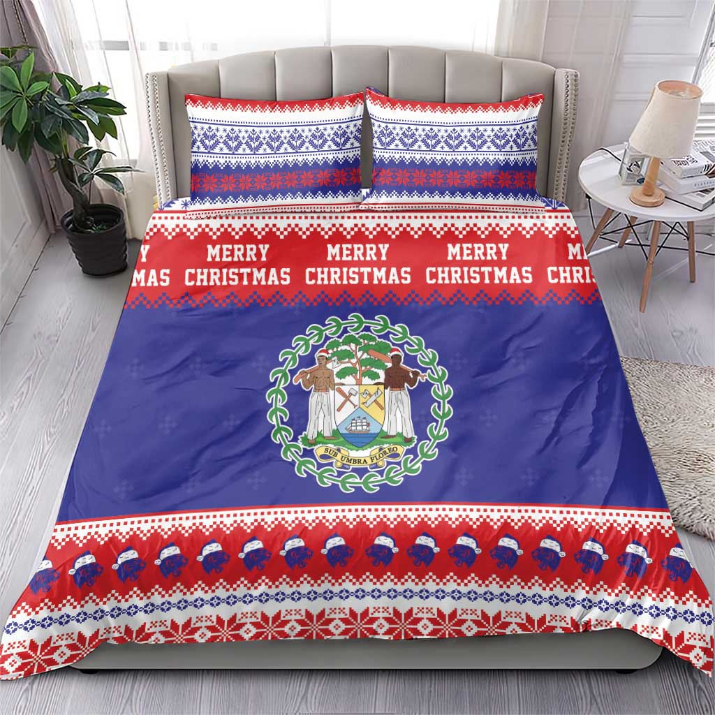 Belize Christmas Bedding Set Coat Of Arms Merry Xmas - Wonder Print Shop