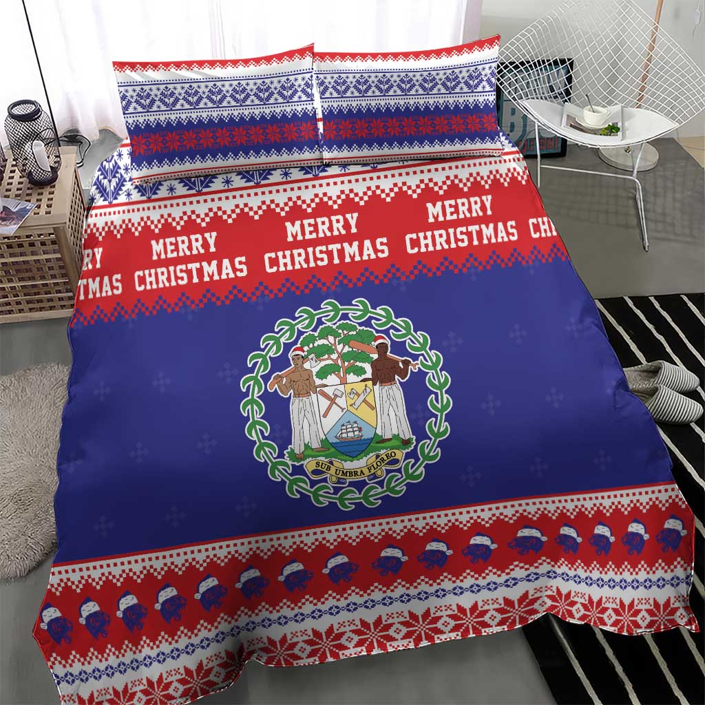 Belize Christmas Bedding Set Coat Of Arms Merry Xmas - Wonder Print Shop