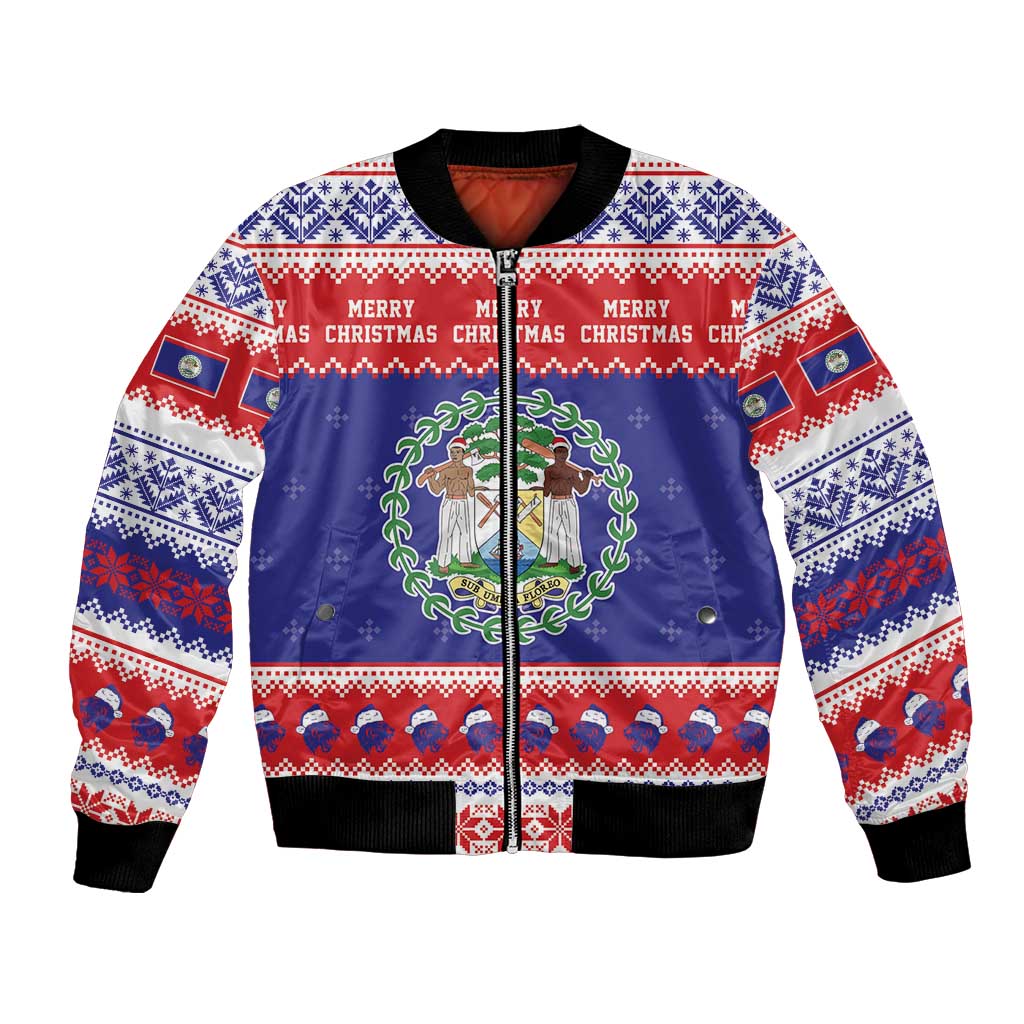 Belize Christmas Bomber Jacket Coat Of Arms Merry Xmas - Wonder Print Shop
