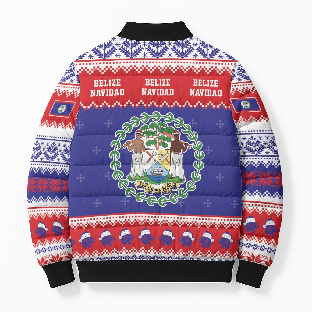 Belize Christmas Bomber Puffer Jacket Coat Of Arms Merry Xmas - Wonder Print Shop