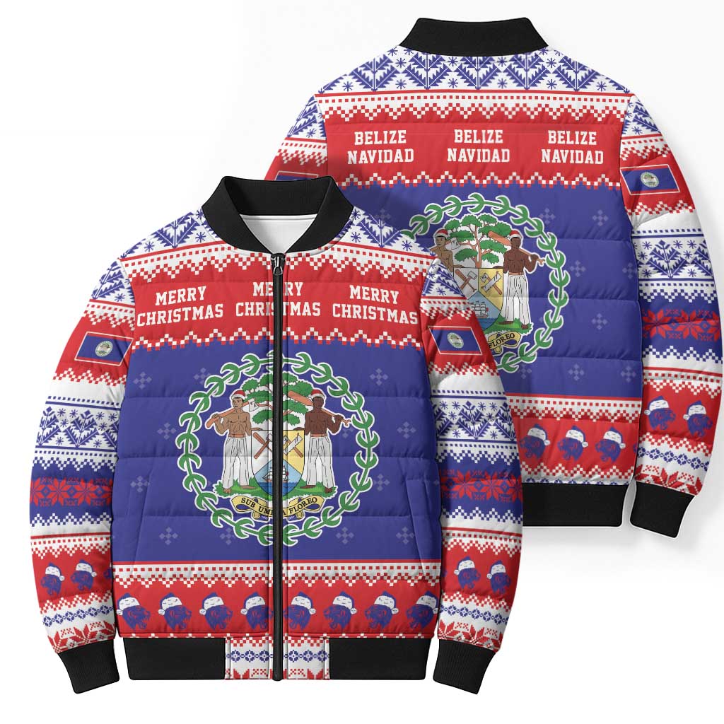 Belize Christmas Bomber Puffer Jacket Coat Of Arms Merry Xmas - Wonder Print Shop