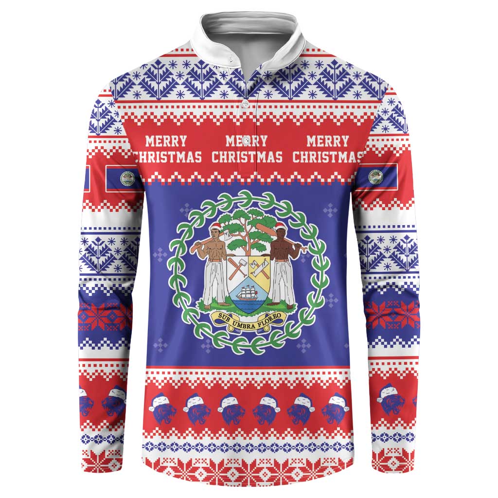 Belize Christmas Button Sweatshirt Coat Of Arms Merry Xmas - Wonder Print Shop