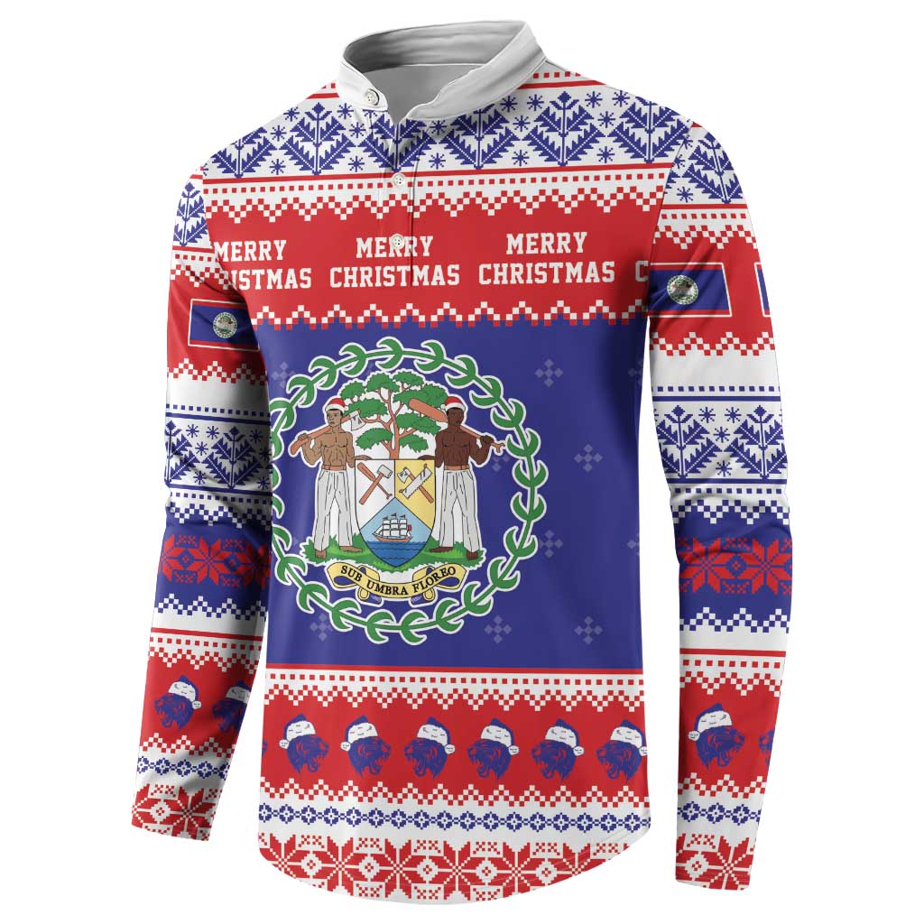 Belize Christmas Button Sweatshirt Coat Of Arms Merry Xmas - Wonder Print Shop