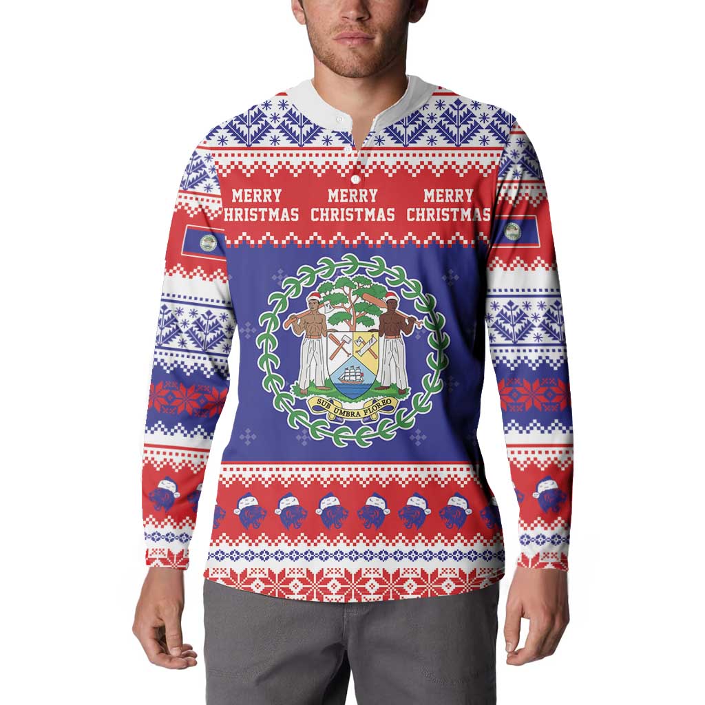 Belize Christmas Button Sweatshirt Coat Of Arms Merry Xmas - Wonder Print Shop