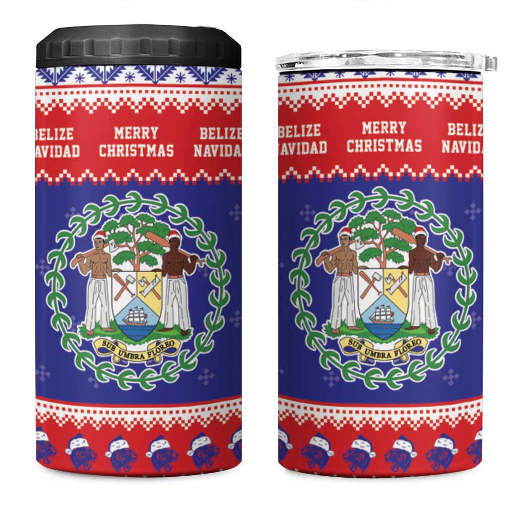 Belize Christmas 4 in 1 Can Cooler Tumbler Coat Of Arms Merry Xmas - Wonder Print Shop