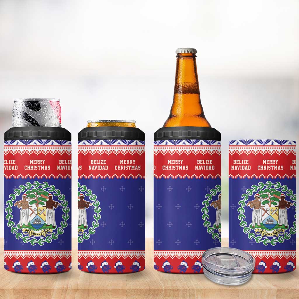 Belize Christmas 4 in 1 Can Cooler Tumbler Coat Of Arms Merry Xmas - Wonder Print Shop