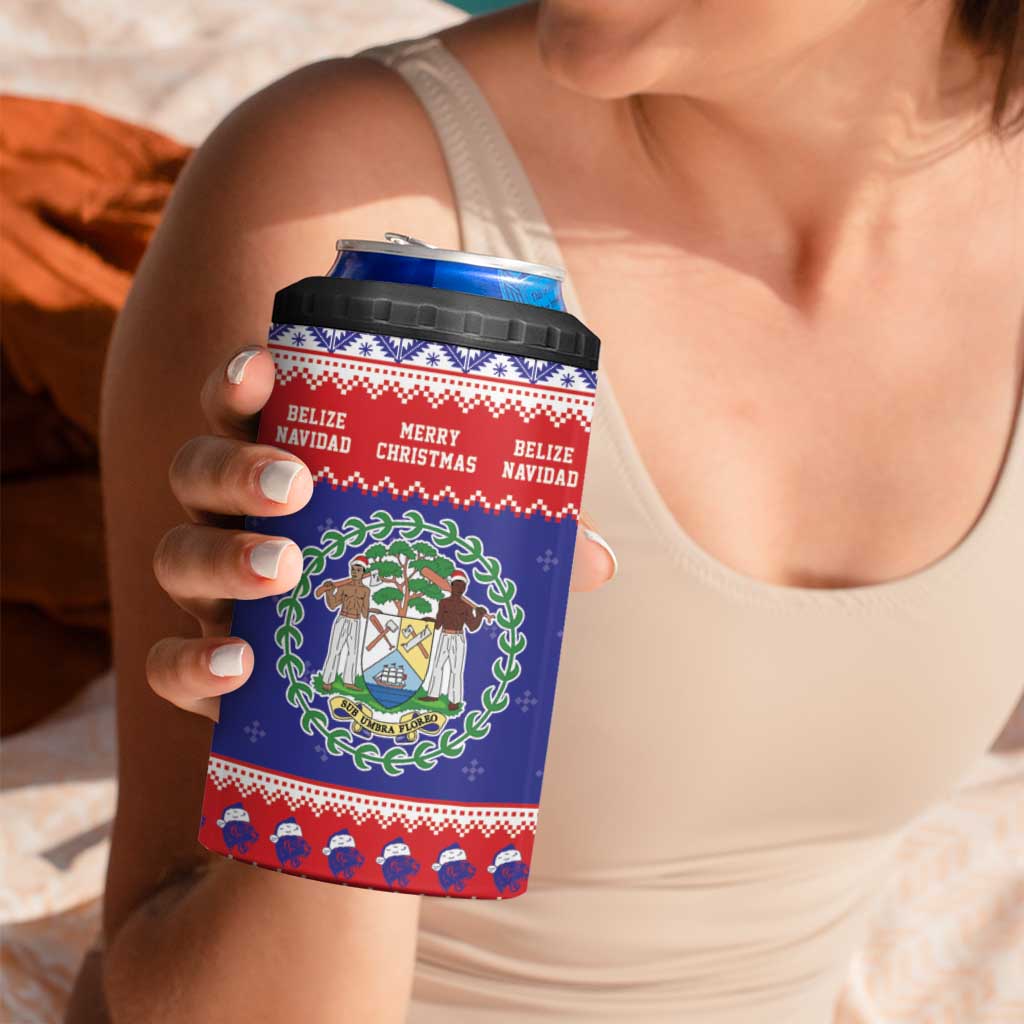 Belize Christmas 4 in 1 Can Cooler Tumbler Coat Of Arms Merry Xmas - Wonder Print Shop