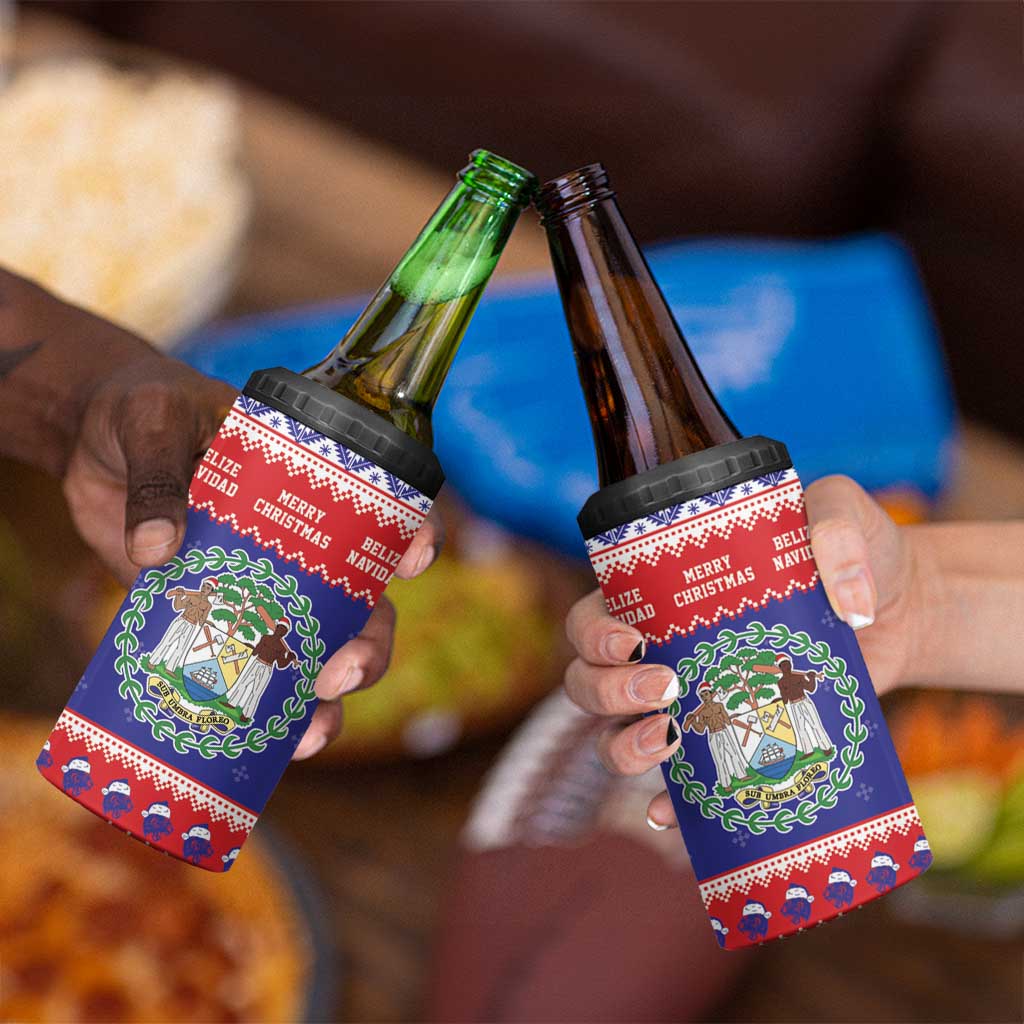 Belize Christmas 4 in 1 Can Cooler Tumbler Coat Of Arms Merry Xmas - Wonder Print Shop