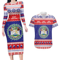 Belize Christmas Couples Matching Long Sleeve Bodycon Dress and Hawaiian Shirt Coat Of Arms Merry Xmas - Wonder Print Shop