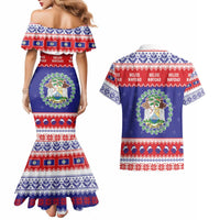 Belize Christmas Couples Matching Mermaid Dress and Hawaiian Shirt Coat Of Arms Merry Xmas - Wonder Print Shop