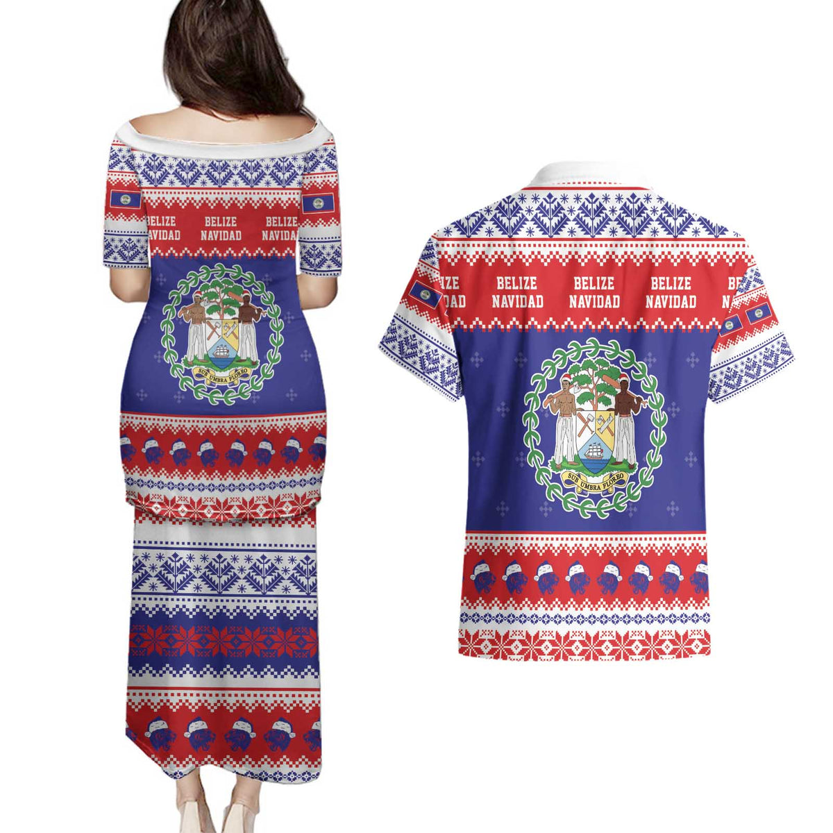 Belize Christmas Couples Matching Puletasi and Hawaiian Shirt Coat Of Arms Merry Xmas - Wonder Print Shop