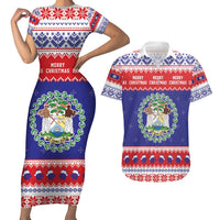 Belize Christmas Couples Matching Short Sleeve Bodycon Dress and Hawaiian Shirt Coat Of Arms Merry Xmas - Wonder Print Shop
