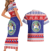 Belize Christmas Couples Matching Short Sleeve Bodycon Dress and Hawaiian Shirt Coat Of Arms Merry Xmas - Wonder Print Shop