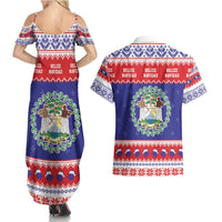 Belize Christmas Couples Matching Summer Maxi Dress and Hawaiian Shirt Coat Of Arms Merry Xmas - Wonder Print Shop