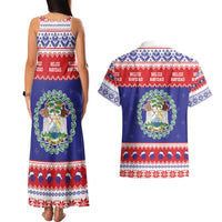 Belize Christmas Couples Matching Tank Maxi Dress and Hawaiian Shirt Coat Of Arms Merry Xmas - Wonder Print Shop