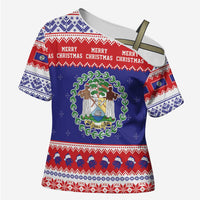 Belize Christmas Cross Shoulder Shirt Coat Of Arms Merry Xmas - Wonder Print Shop