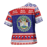Belize Christmas Cross Shoulder Shirt Coat Of Arms Merry Xmas - Wonder Print Shop
