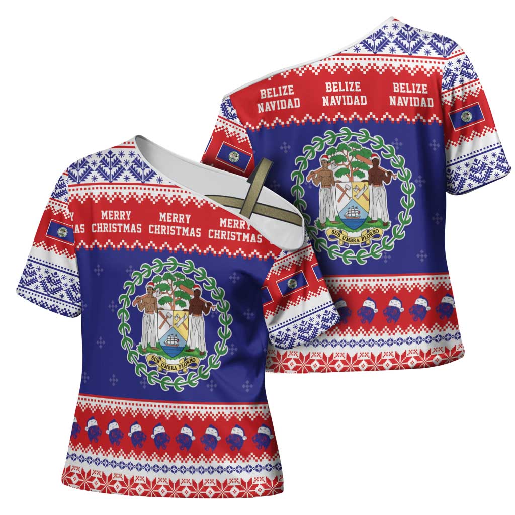 Belize Christmas Cross Shoulder Shirt Coat Of Arms Merry Xmas - Wonder Print Shop