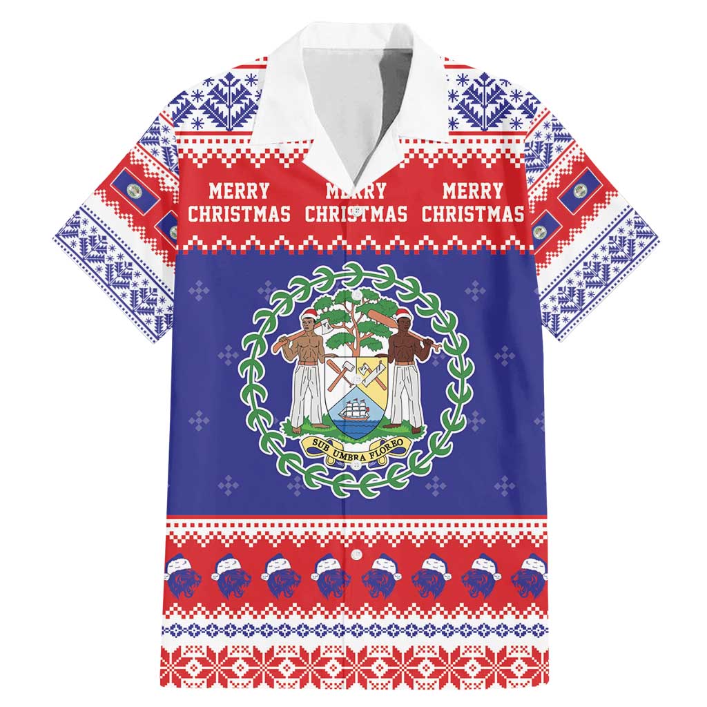 Belize Christmas Family Matching Mermaid Dress and Hawaiian Shirt Coat Of Arms Merry Xmas - Wonder Print Shop