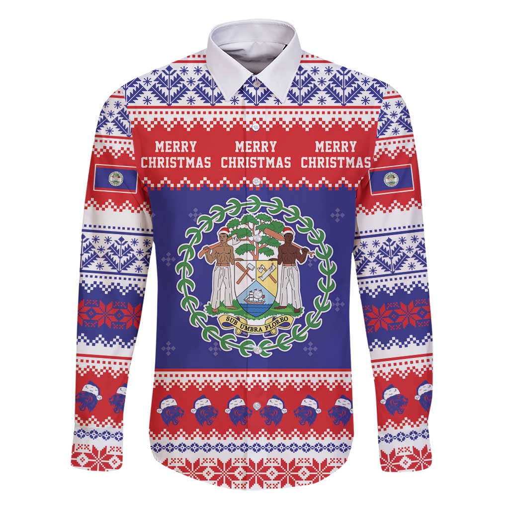 Belize Christmas Family Matching Mermaid Dress and Hawaiian Shirt Coat Of Arms Merry Xmas - Wonder Print Shop