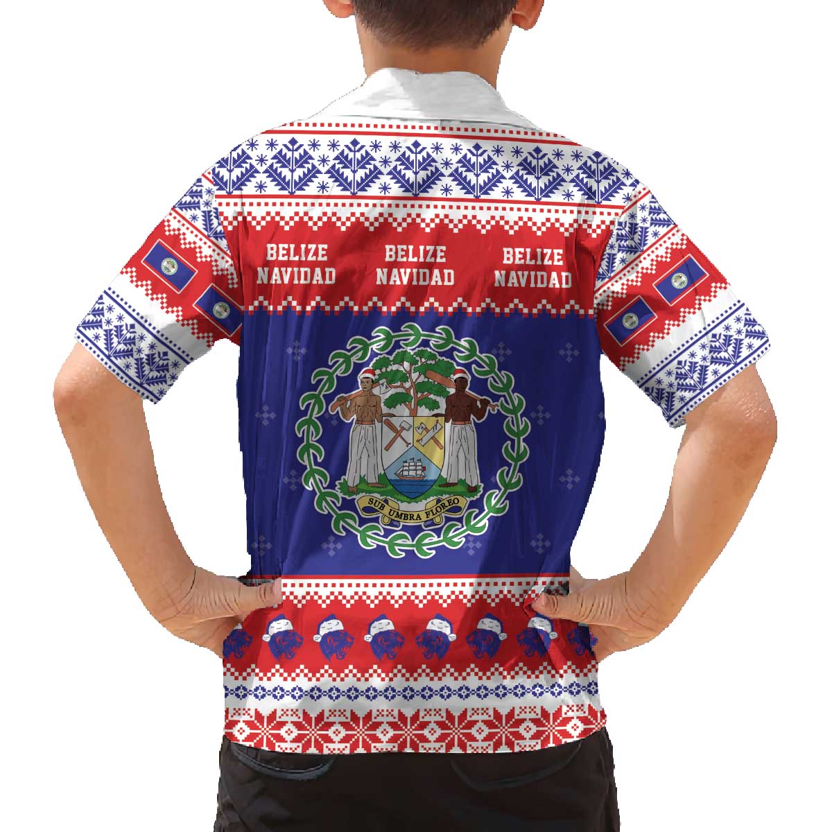 Belize Christmas Family Matching Off The Shoulder Long Sleeve Dress and Hawaiian Shirt Coat Of Arms Merry Xmas - Wonder Print Shop