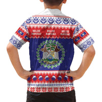 Belize Christmas Family Matching Off The Shoulder Long Sleeve Dress and Hawaiian Shirt Coat Of Arms Merry Xmas - Wonder Print Shop