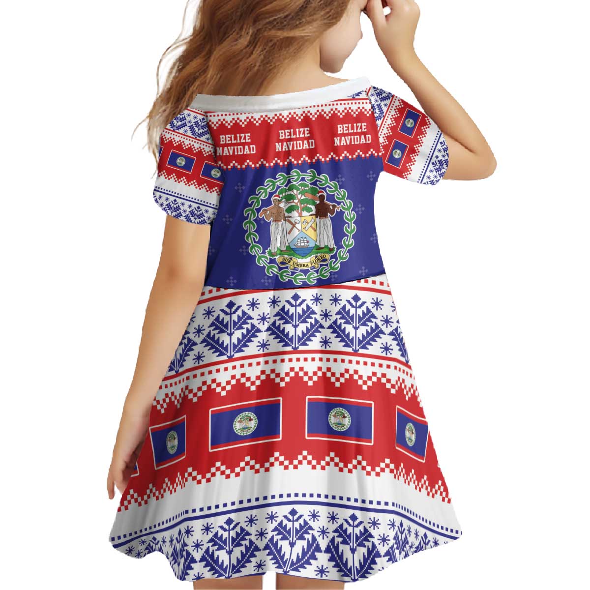 Belize Christmas Family Matching Off The Shoulder Long Sleeve Dress and Hawaiian Shirt Coat Of Arms Merry Xmas - Wonder Print Shop