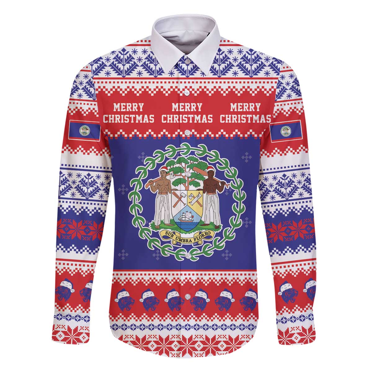 Belize Christmas Family Matching Off The Shoulder Long Sleeve Dress and Hawaiian Shirt Coat Of Arms Merry Xmas - Wonder Print Shop