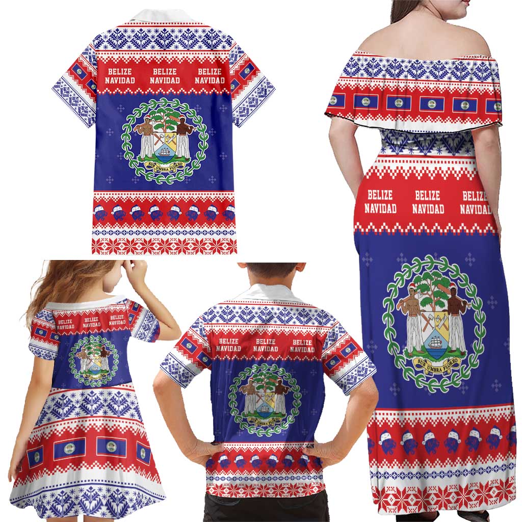 Belize Christmas Family Matching Off Shoulder Maxi Dress and Hawaiian Shirt Coat Of Arms Merry Xmas - Wonder Print Shop