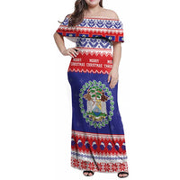 Belize Christmas Family Matching Off Shoulder Maxi Dress and Hawaiian Shirt Coat Of Arms Merry Xmas - Wonder Print Shop