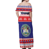 Belize Christmas Family Matching Off Shoulder Maxi Dress and Hawaiian Shirt Coat Of Arms Merry Xmas - Wonder Print Shop