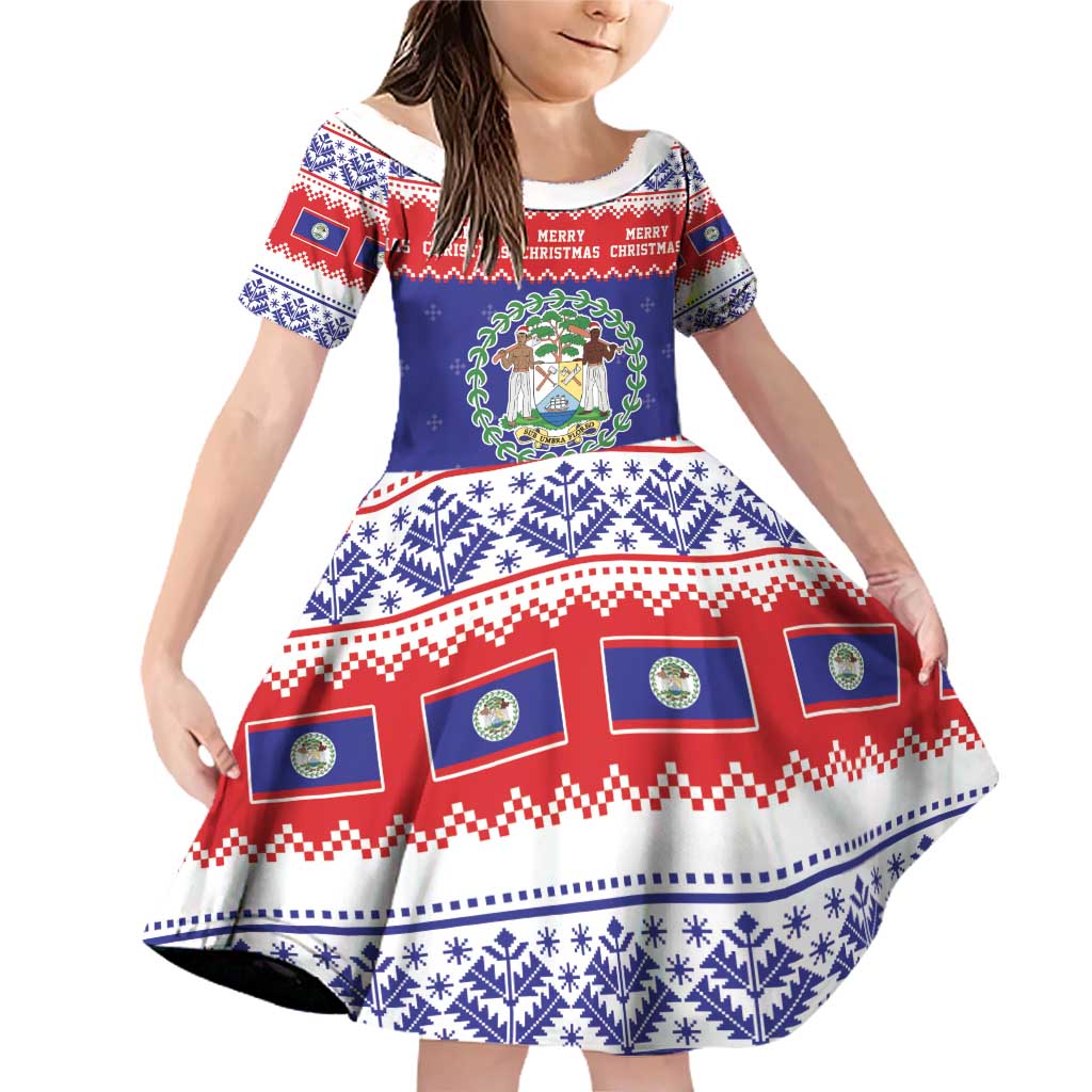 Belize Christmas Family Matching Off Shoulder Short Dress and Hawaiian Shirt Coat Of Arms Merry Xmas - Wonder Print Shop