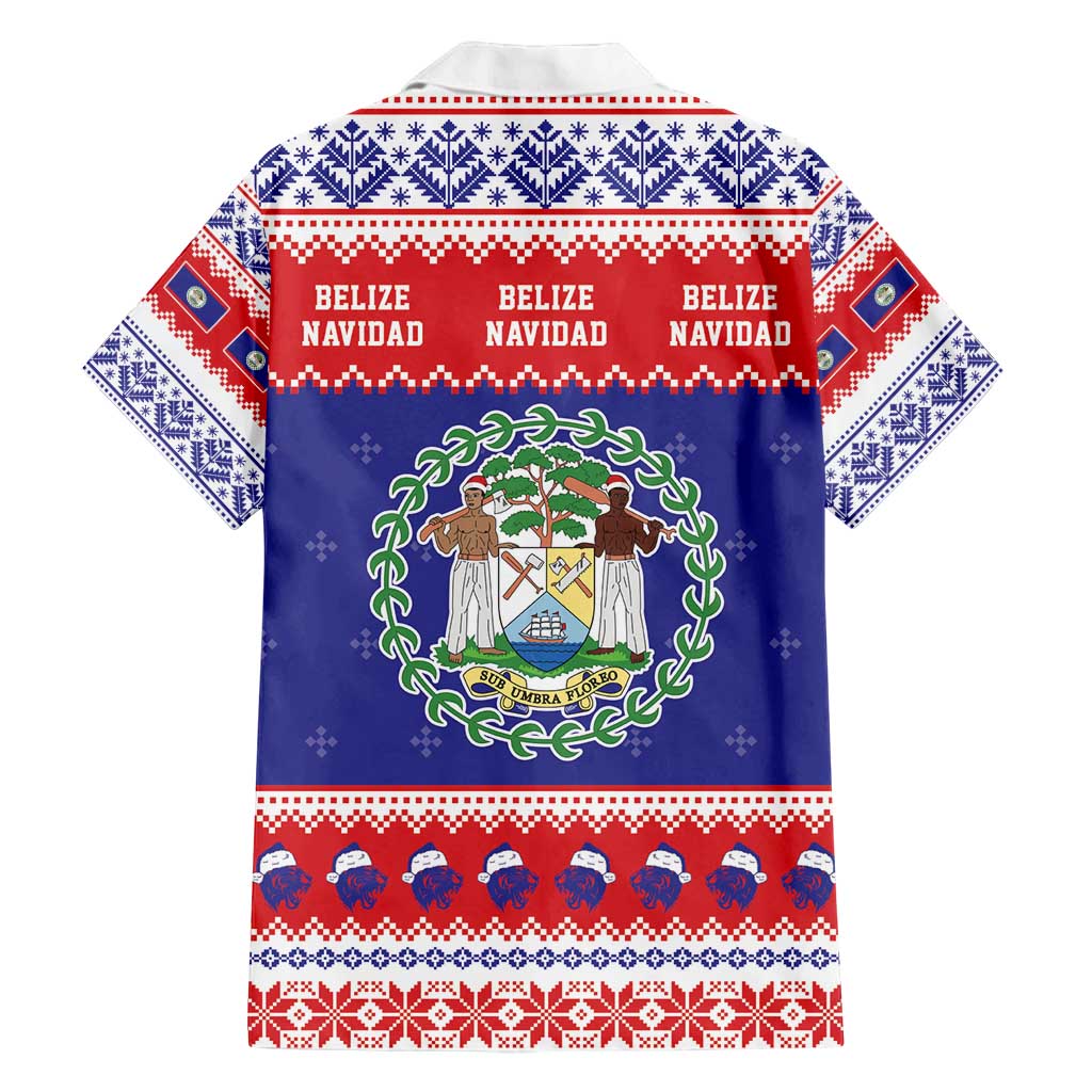 Belize Christmas Family Matching Off Shoulder Short Dress and Hawaiian Shirt Coat Of Arms Merry Xmas - Wonder Print Shop