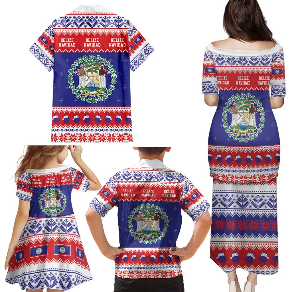 Belize Christmas Family Matching Puletasi and Hawaiian Shirt Coat Of Arms Merry Xmas - Wonder Print Shop
