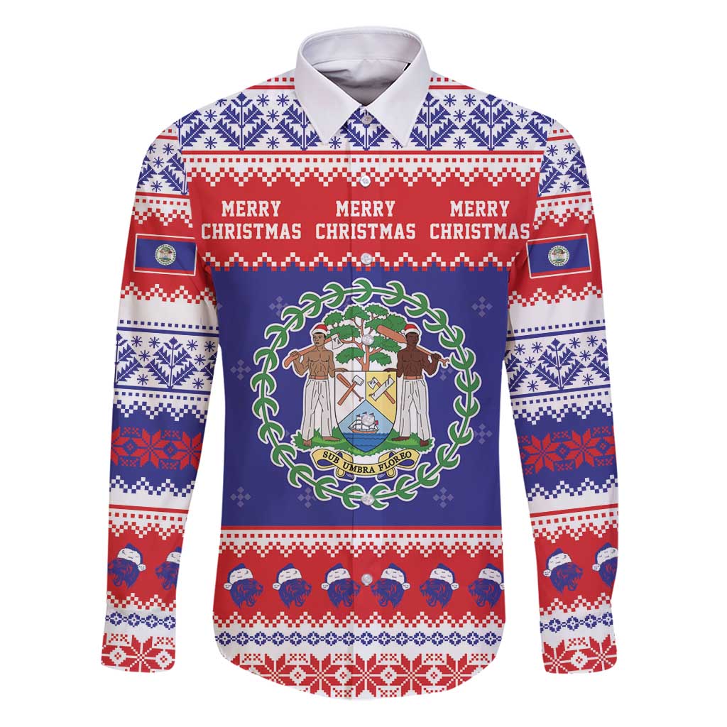 Belize Christmas Family Matching Puletasi and Hawaiian Shirt Coat Of Arms Merry Xmas - Wonder Print Shop