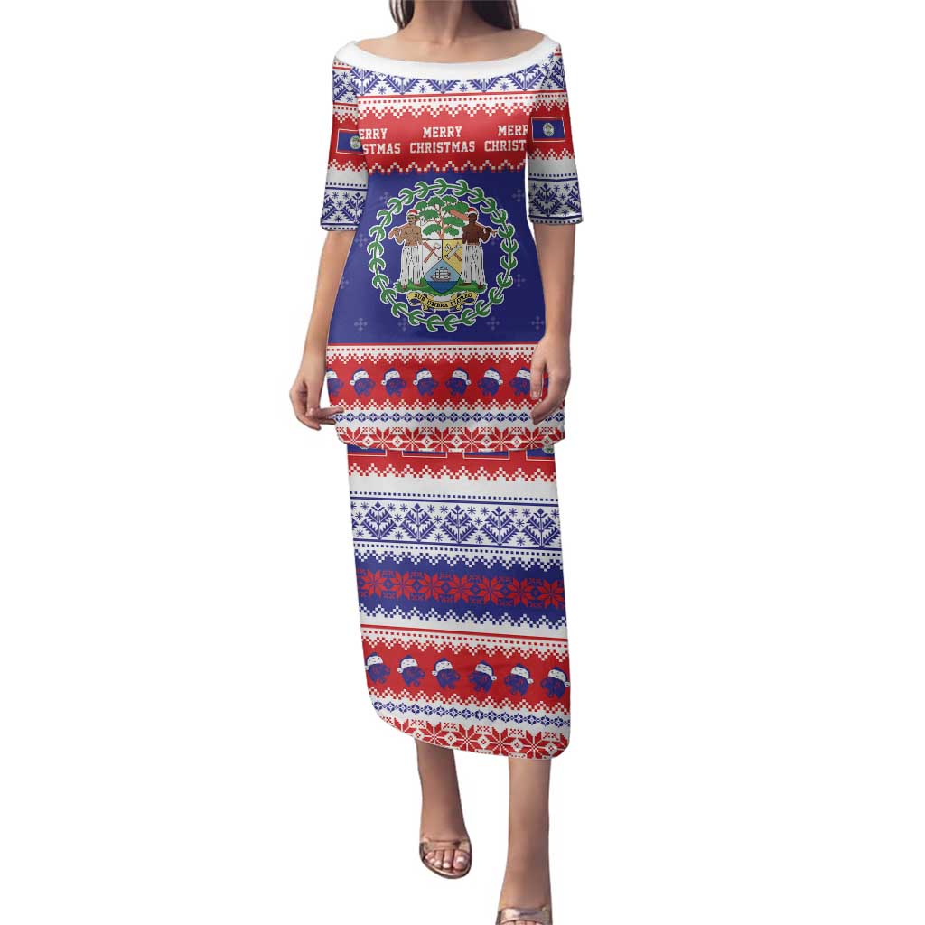 Belize Christmas Family Matching Puletasi and Hawaiian Shirt Coat Of Arms Merry Xmas - Wonder Print Shop