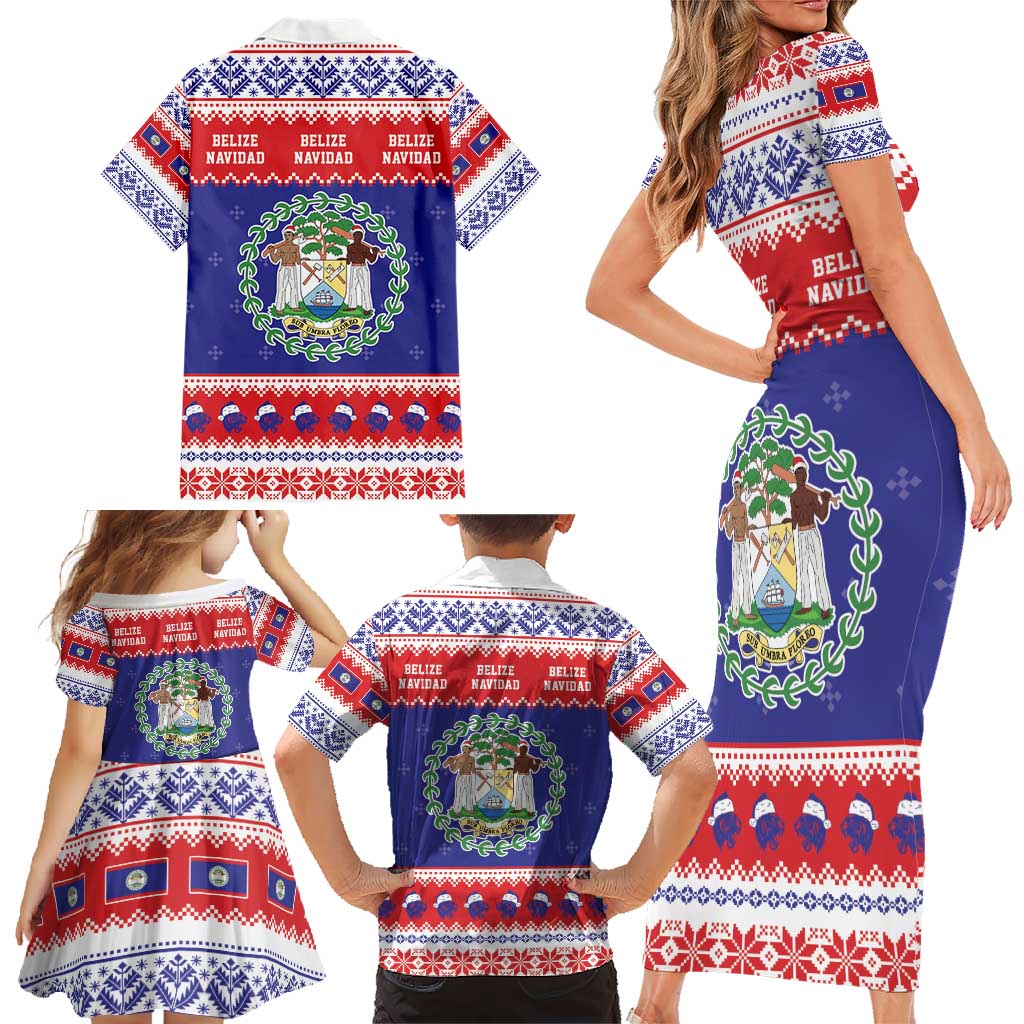 Belize Christmas Family Matching Short Sleeve Bodycon Dress and Hawaiian Shirt Coat Of Arms Merry Xmas - Wonder Print Shop