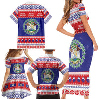 Belize Christmas Family Matching Short Sleeve Bodycon Dress and Hawaiian Shirt Coat Of Arms Merry Xmas - Wonder Print Shop