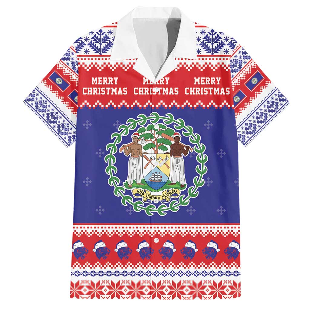 Belize Christmas Family Matching Short Sleeve Bodycon Dress and Hawaiian Shirt Coat Of Arms Merry Xmas - Wonder Print Shop