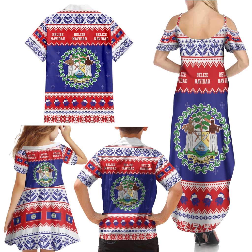Belize Christmas Family Matching Summer Maxi Dress and Hawaiian Shirt Coat Of Arms Merry Xmas - Wonder Print Shop