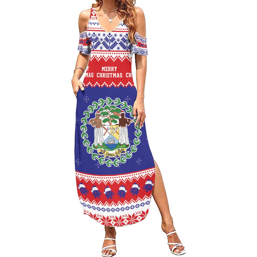Belize Christmas Family Matching Summer Maxi Dress and Hawaiian Shirt Coat Of Arms Merry Xmas - Wonder Print Shop