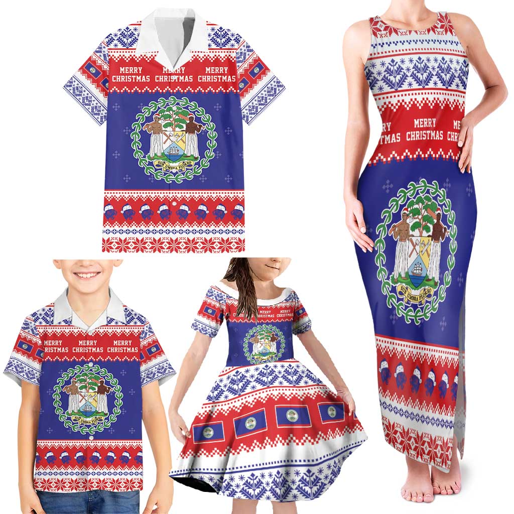 Belize Christmas Family Matching Tank Maxi Dress and Hawaiian Shirt Coat Of Arms Merry Xmas - Wonder Print Shop