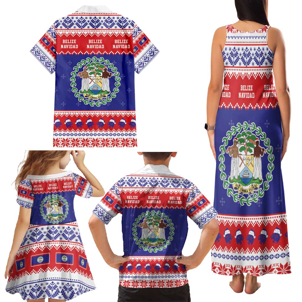 Belize Christmas Family Matching Tank Maxi Dress and Hawaiian Shirt Coat Of Arms Merry Xmas - Wonder Print Shop