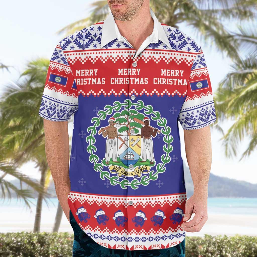 Belize Christmas Hawaiian Shirt Coat Of Arms Merry Xmas - Wonder Print Shop