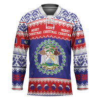 Belize Christmas Hockey Jersey Coat Of Arms Merry Xmas - Wonder Print Shop